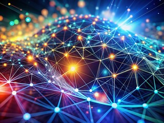 Obraz premium Futuristic Network Shape with Dynamic Patterns and Depth - Computer Generated Abstract Background Featuring Space for Text and Creative Designs