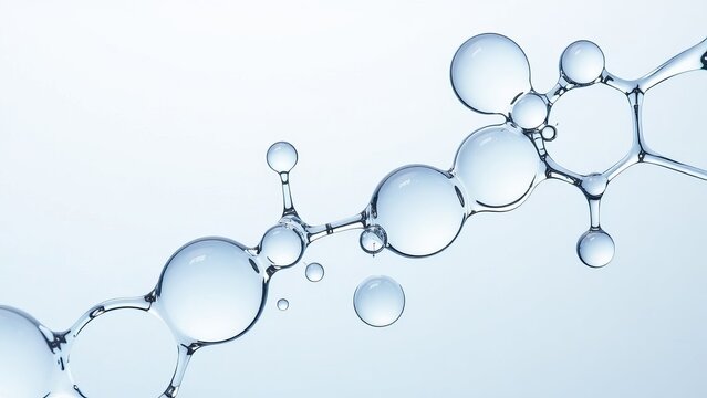 Cosmetics blue serum liquid bubbles liquid bubbles abstract background. Cosmetic moisturising gel. Collagen molecule in bubbles