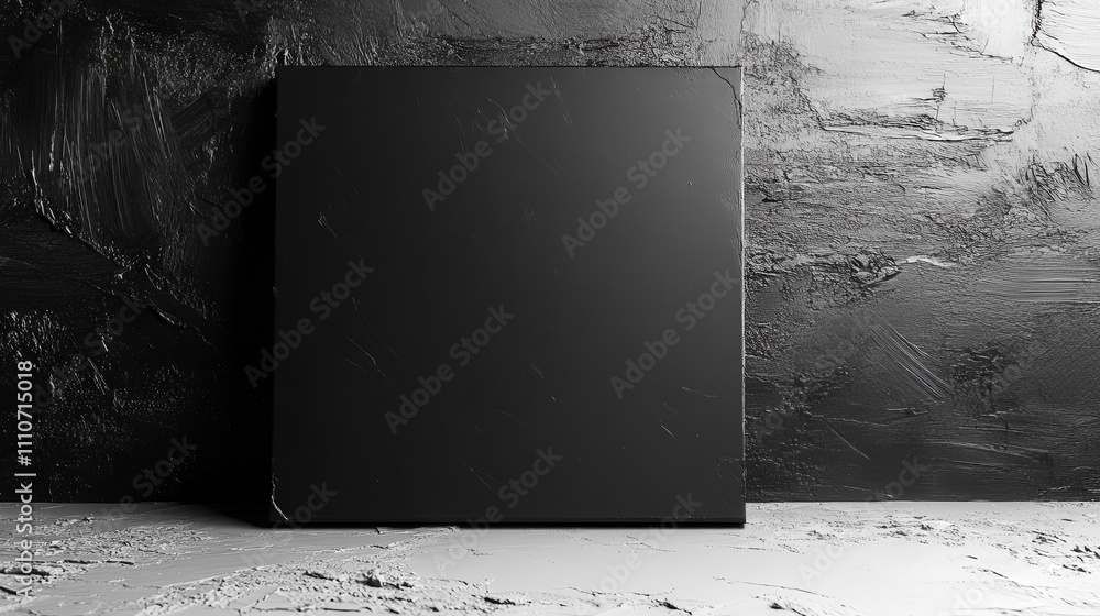 Poster minimalist composition of a black square on textured background with elegant contrast in monochrome 