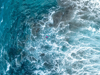 Obraz premium North Coast Tenerife drone shot, surfing in the Atlantic Ocean.