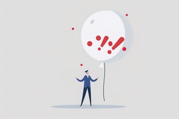 A man is holding a balloon with a red and white circle on it
