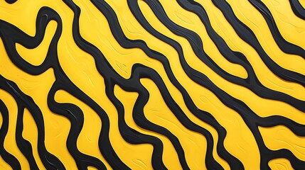 Bold, black lines on a bright yellow background, forming a striking and energetic abstract design
