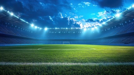 Fototapeta premium Exciting soccer match stadium sports event nighttime wide angle competition