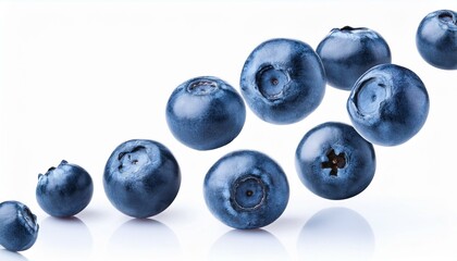 Blueberries fruits flying on white background
