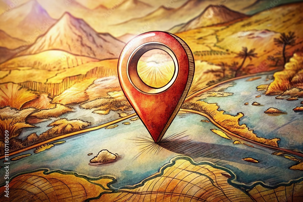 Poster hand-drawn map pointer illustration for creative projects and travel guides, capturing the essence o