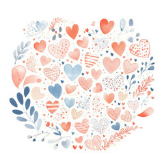 Rustic pastel colors hearts Valentines Day holiday pattern, craft romantic design