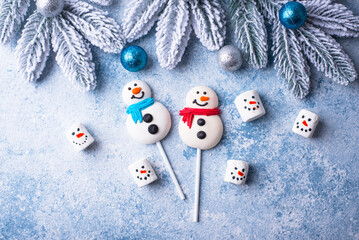 Christmas candy marshmallow in shape of snowman