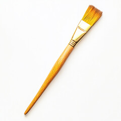 Fototapeta premium Wooden handled paintbrush with golden bristles on white background