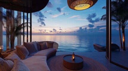 Fototapeta premium Five-star hotel suite with panoramic ocean view