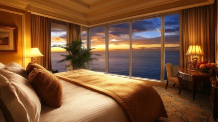Fototapeta premium Five-star hotel suite with panoramic ocean view