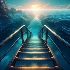 A staircase leading down into the ocean