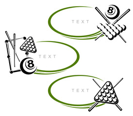 Billiards and snooker frame set. Collection icons billiard. Vector