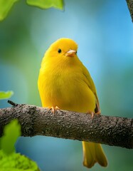 cute yellow bird on a tree branch