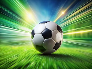 Fototapeta premium High-Performance Speed Soccer Ball on a Dynamic Grass Field with Motion Blur Effect, Capturing the Essence of Fast-Paced Play and Precision for Soccer Enthusiasts and Athletes