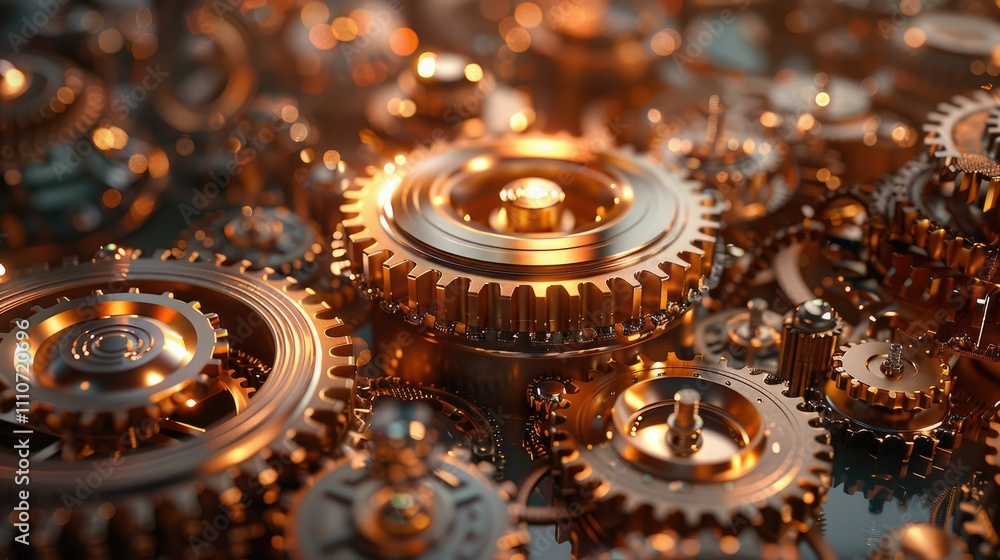 Aufkleber a close-up view of intricate bronze gears, showcasing mechanical design and engineering precision.