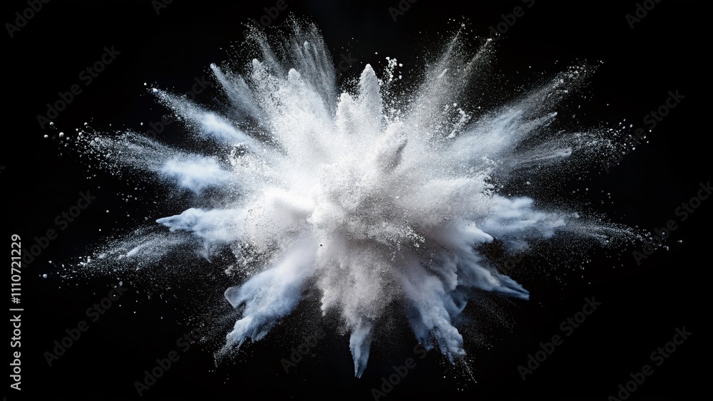 Poster high-resolution abstract white powder explosion isolated on black background capturing the dynamic t