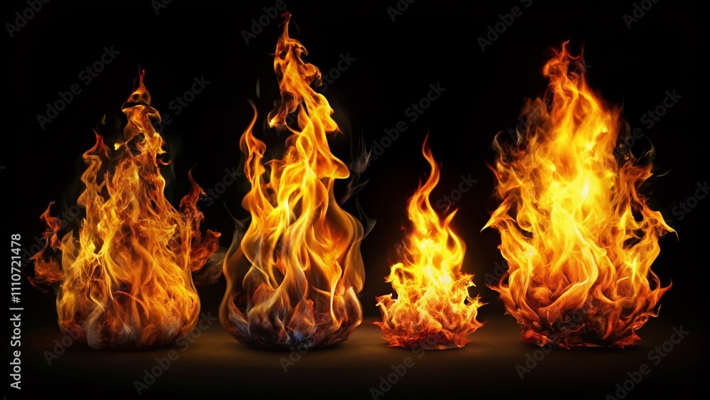 Poster high resolution collection of isolated flames on black background - captivating fire elements for dy