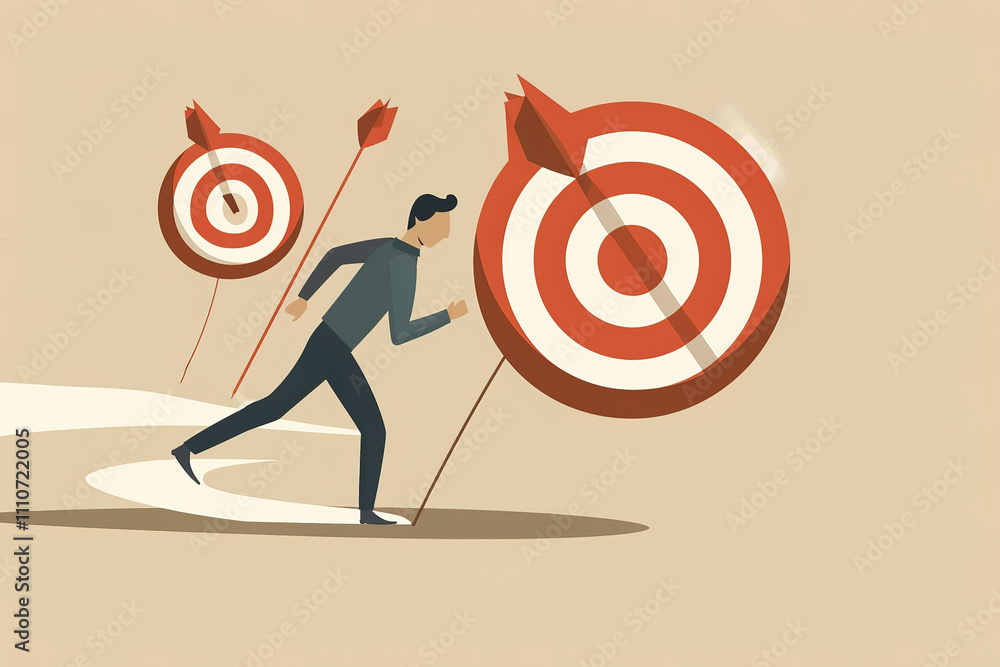 Poster a man is running towards a target with three arrows pointing to it