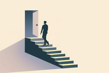 A man is walking up a set of stairs