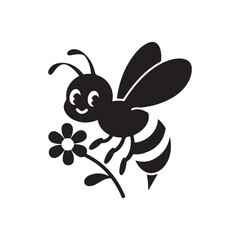 Cute Cartoon Bee Vector with Flower
