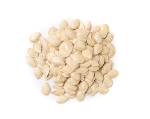 Whole Pumpkin Seeds in Shell Isolated, Raw Pepita Grains, Scattered Green Healthy Nuts