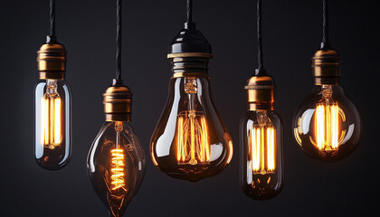 Obraz premium Vintage style light bulbs in hanging fixtures create ambiance