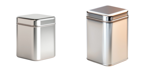 Packaging sustainability materials concept. Two stylish metal containers with lids, ideal for storage and organization in modern interiors.