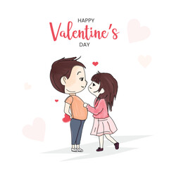 Happy valentines day cute couple embracing vector illustration