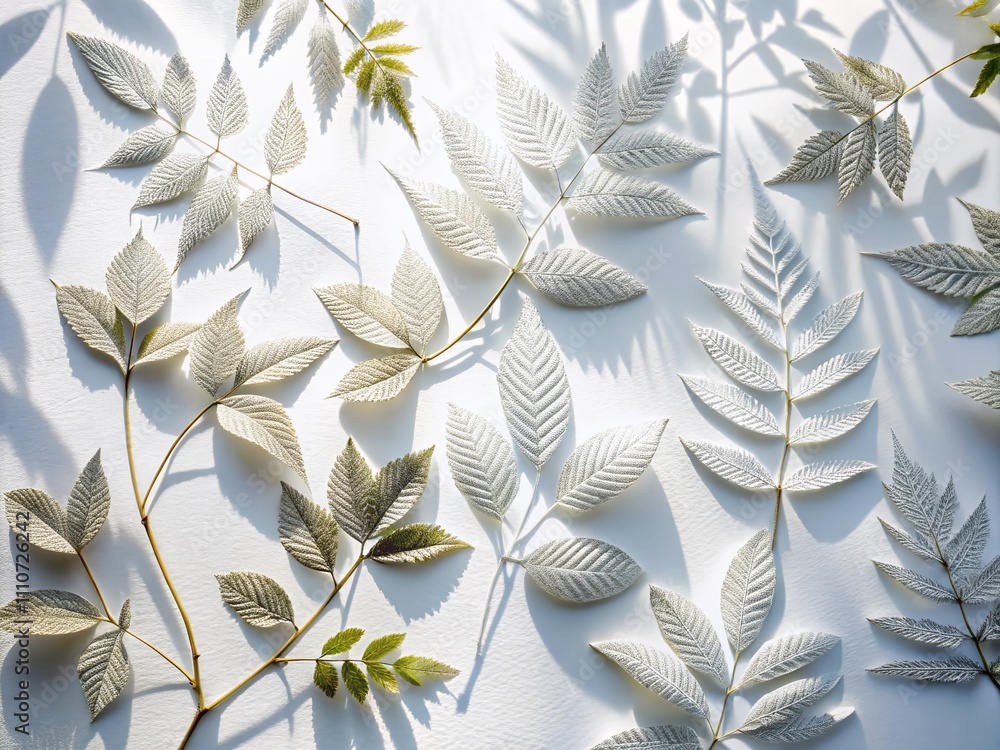 Aufkleber intricate shadows of leaves and tree branches casting patterns on a white surface, evoking a sense o