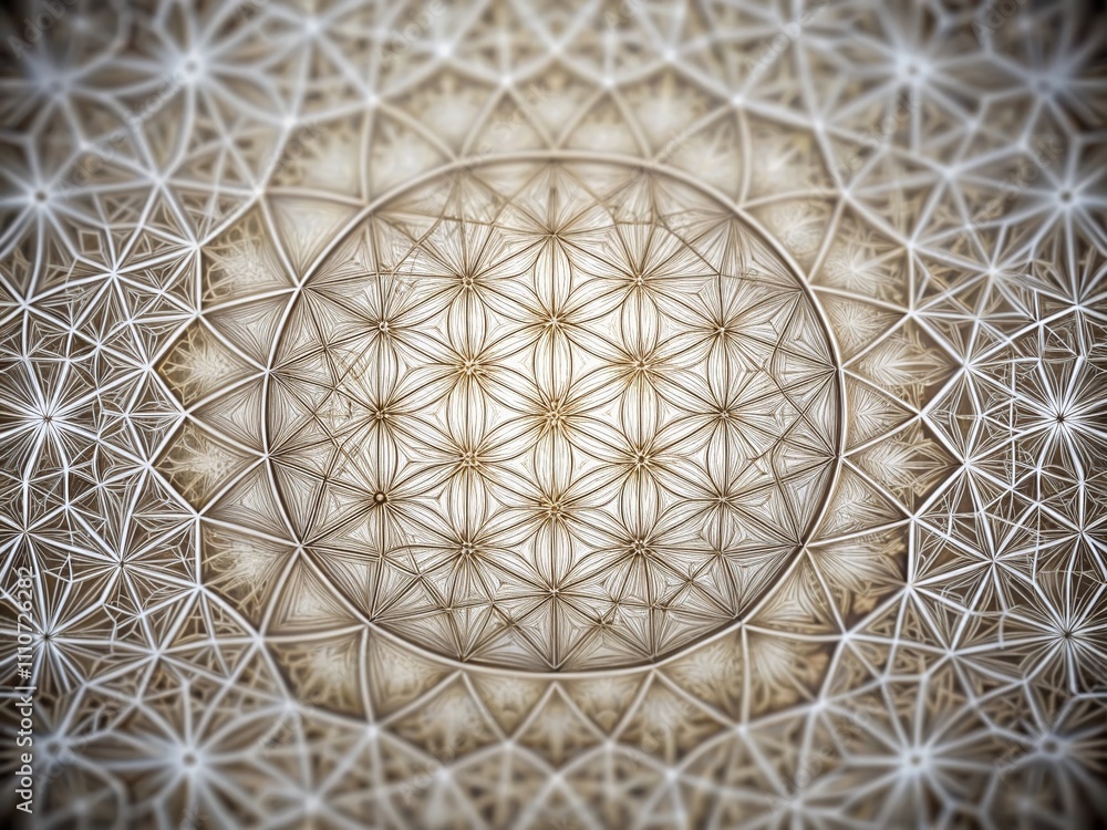 Poster intricate sacred geometry: pale grey linear patterns in a conceptual repetitive design for sophistic