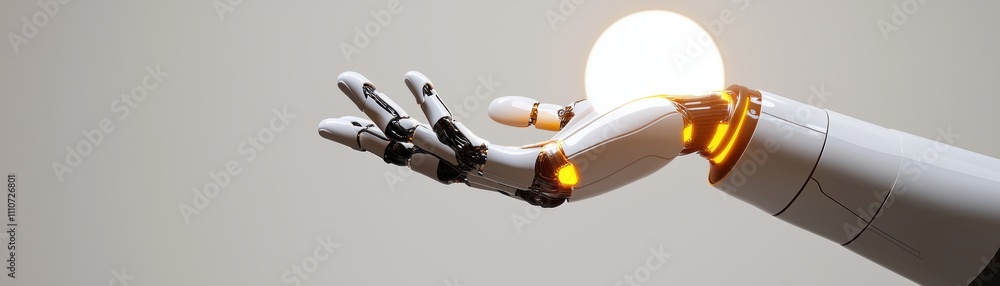 Poster robotic hand holding glowing sphere of data in futuristic setting a fusion of ai technology and digi