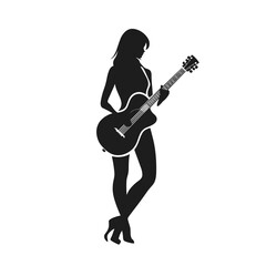 Naklejka premium vector silhouette of a girl with a guitar on a white background . Generative AI