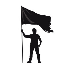 vector silhouette of a man with a waving flag on a white background. Generative AI