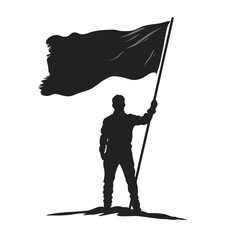 vector silhouette of a man with a waving flag on a white background. Generative AI
