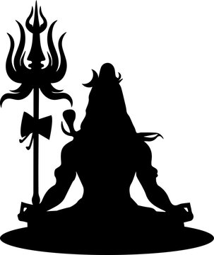 black shiva silhouette meditating with trident clip art preview