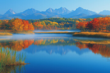Fototapeta premium autumn landscape with lake