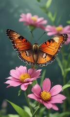 Fototapeta premium a small butterfly sipping nectar from a flower, nectar, garden