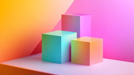Fototapeta premium 3d rendering holographic colored podiums, colourful columns