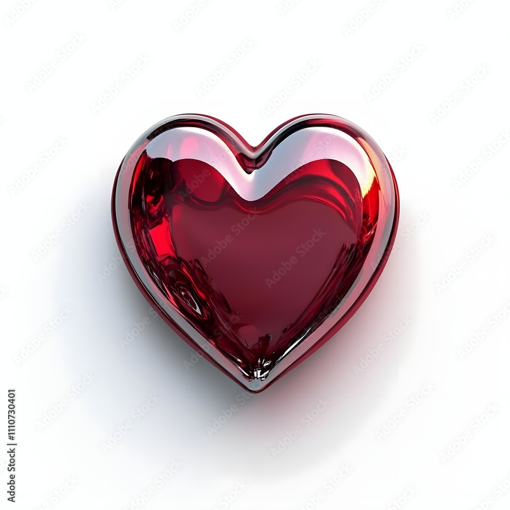 Poster a shiny, red heart-shaped object with a smooth surface, symbolizing love and affection.