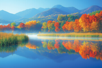 Naklejka premium autumn landscape with lake