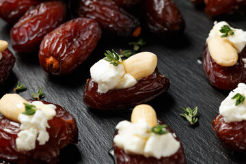 Stuffed Medjool dates with goat cheese, almonds and honey