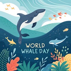Naklejka premium world whale and dolphin day illustration