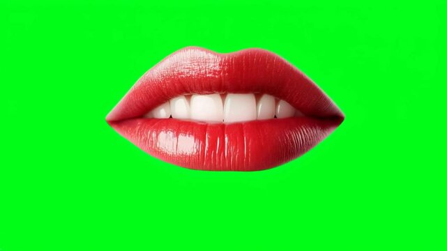 Bright red lips animated on a vibrant green background showcasing a dynamic expression and lively movement