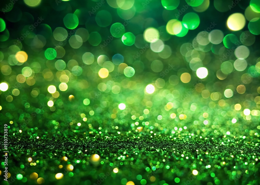 Poster luxurious green background with sparkling bokeh effect: a royal green glitter texture surface for el