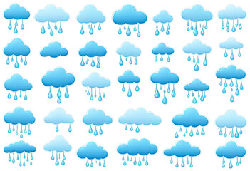 Obraz premium set of light blue fluffy clouds float against white.