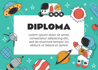 Space children certificate diploma school template concept. Vector graphic design illustration
