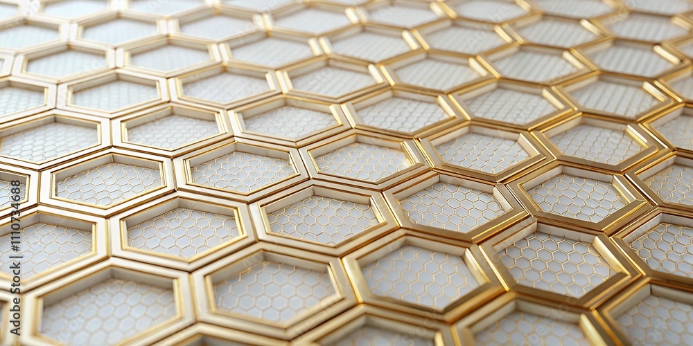 Poster luxurious white paper texture featuring hexagonal pattern and golden grid lines for elegant design p