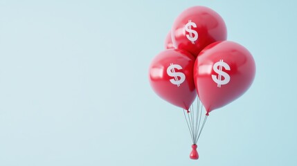 Red balloons with dollar signs float against a blue background, symbolizing financial growth, celebrations, or investment opportunities.
