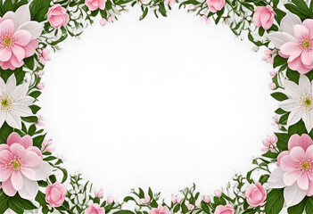 Naklejka premium Pink and white blossoms form a lovely floral border.