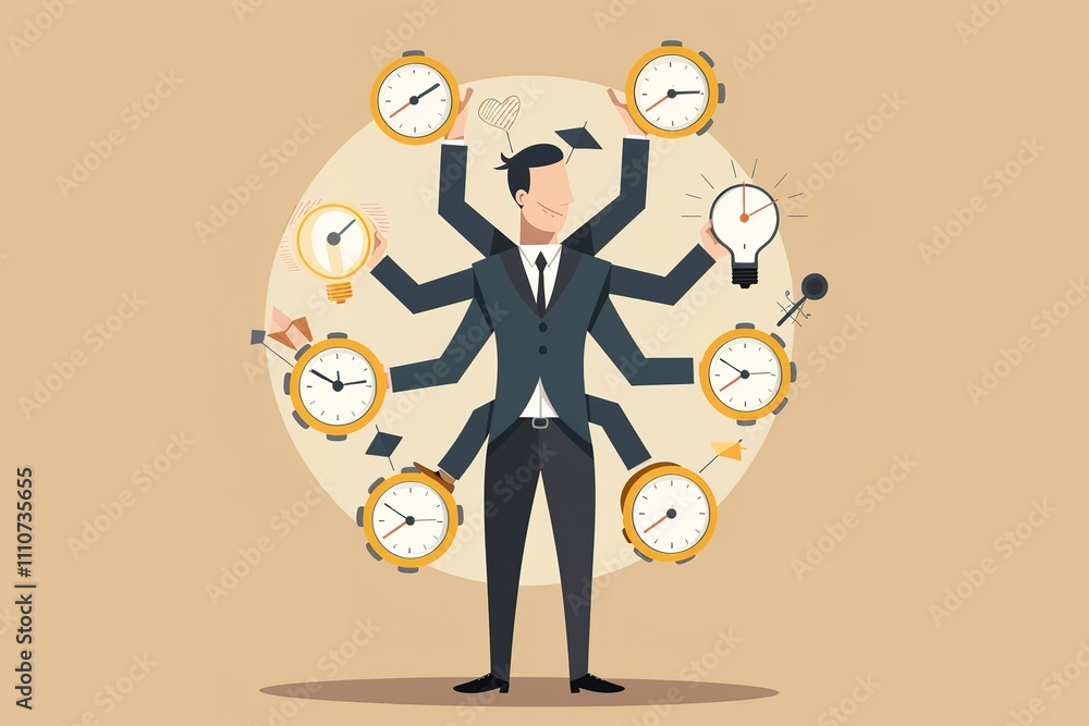 Poster a man is holding up a clock with the hands on the numbers 1 and 12
